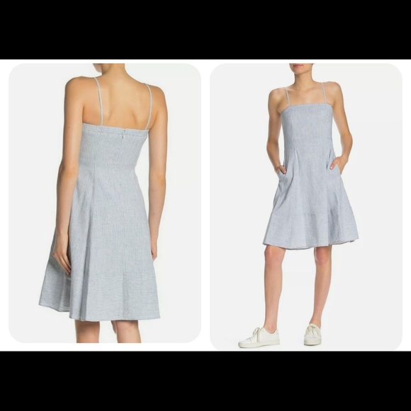 Theory a line blue and white linen dress - Picture 2 of 13